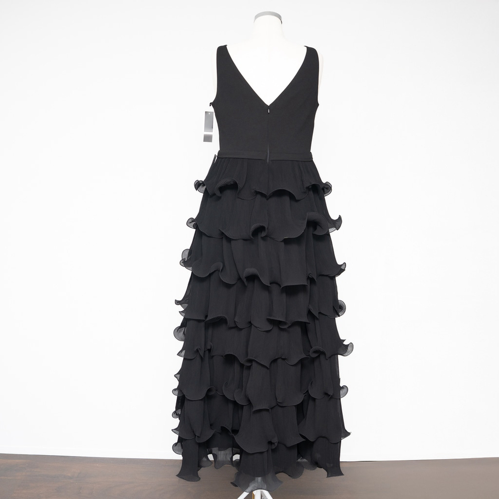 Betsy and Adam Women's V Neck Tiered Long Gown - Picture 3 of 13